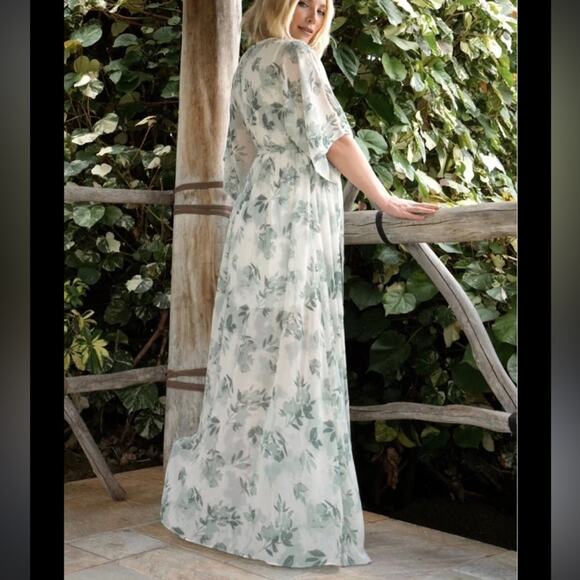 Baltic Born Sage Green Leaf Printed Wrap Maxi Dress Belted Flowy Boho Bohemian - Picture 3 of 4